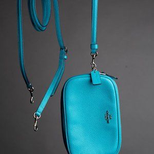 Coach Blue Turquoise Camera Style Purse Crossbody/wristlet